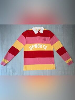 Odd Future OFWGKTA Striped Long Sleeve Polo Rugby Pink Red Yellow Sz. Large
